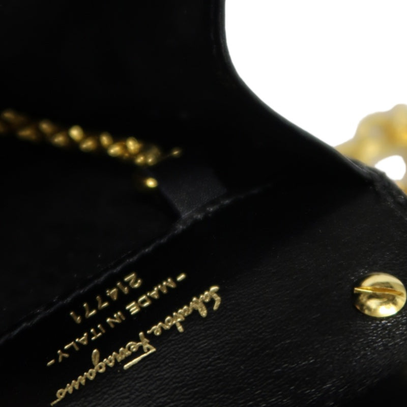 FERRAGAMO Gancini Chain Shoulder Bag, Black Python with Gold Hardware