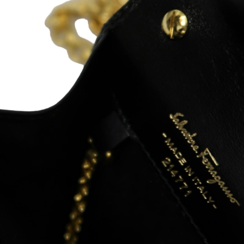 FERRAGAMO Gancini Chain Shoulder Bag, Black Python with Gold Hardware