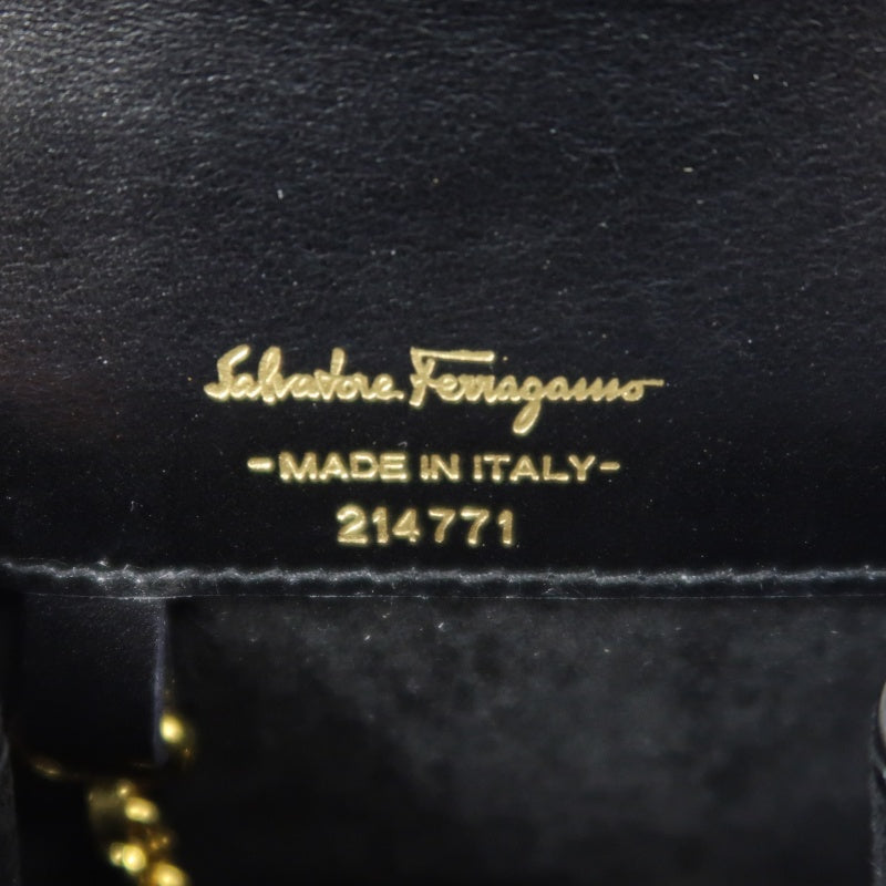 FERRAGAMO Gancini Chain Shoulder Bag, Black Python with Gold Hardware