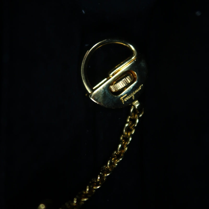 FERRAGAMO Gancini Chain Shoulder Bag, Black Python with Gold Hardware