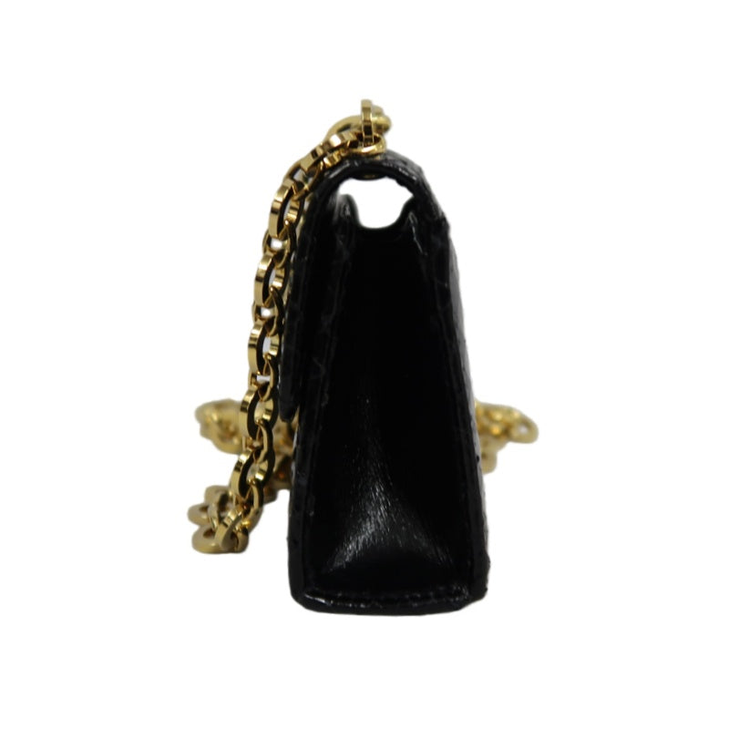 FERRAGAMO Gancini Chain Shoulder Bag, Black Python with Gold Hardware