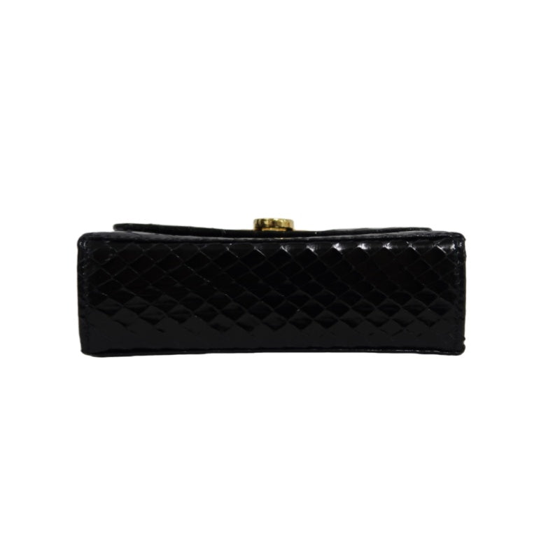 FERRAGAMO Gancini Chain Shoulder Bag, Black Python with Gold Hardware