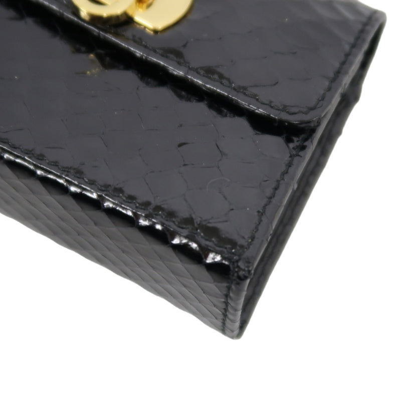 FERRAGAMO Gancini Chain Shoulder Bag, Black Python with Gold Hardware