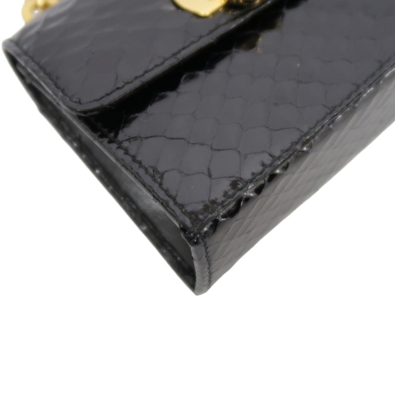 FERRAGAMO Gancini Chain Shoulder Bag, Black Python with Gold Hardware