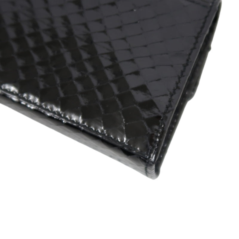 FERRAGAMO Gancini Chain Shoulder Bag, Black Python with Gold Hardware