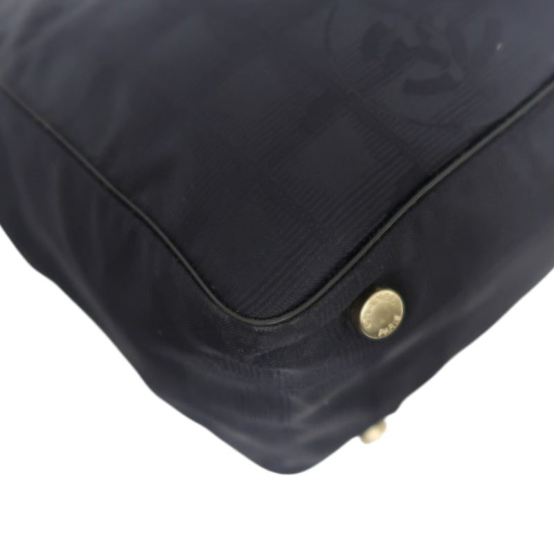 CHANEL New Travel Line Tote PM, Black Canvas Ice Cube Shoulder Bag