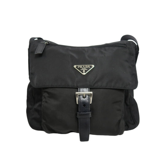 PRADA Nylon Shoulder Bag Black Silver Hardware