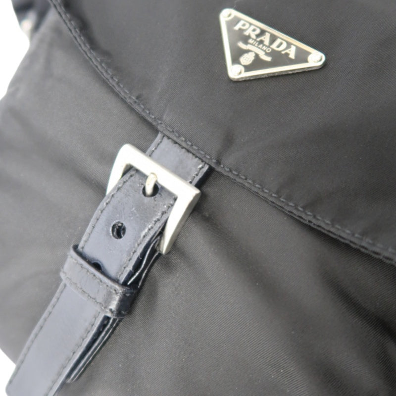 PRADA Nylon Shoulder Bag Black Silver Hardware
