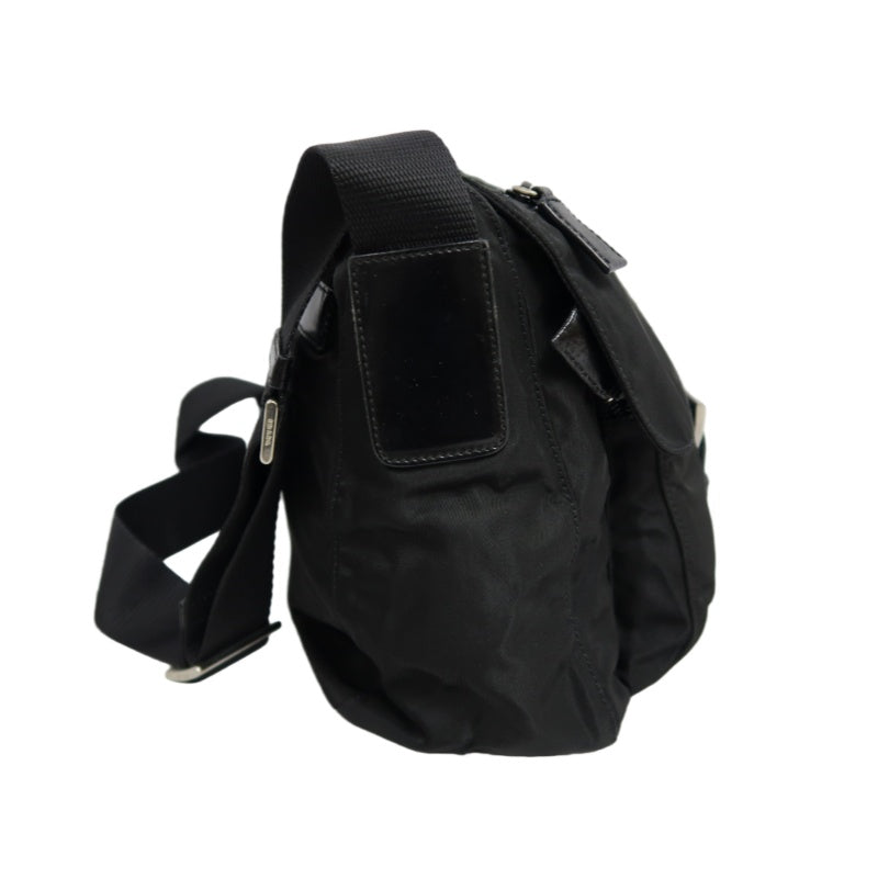 PRADA Nylon Shoulder Bag Black Silver Hardware