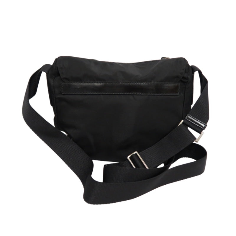 PRADA Nylon Shoulder Bag Black Silver Hardware