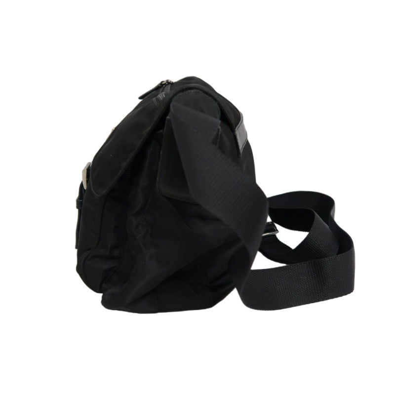 PRADA Nylon Shoulder Bag Black Silver Hardware