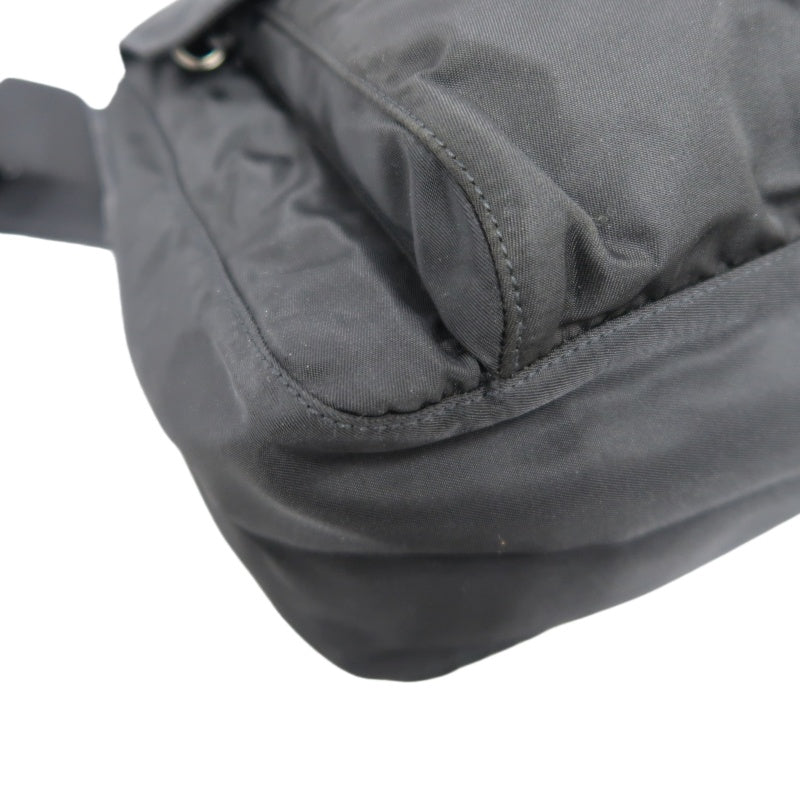 PRADA Nylon Shoulder Bag Black Silver Hardware