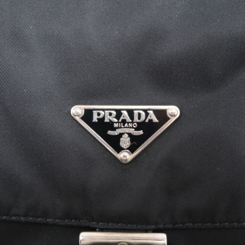 PRADA Nylon Shoulder Bag Black Silver Hardware