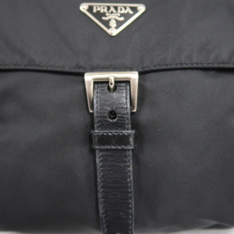 PRADA Nylon Shoulder Bag Black Silver Hardware