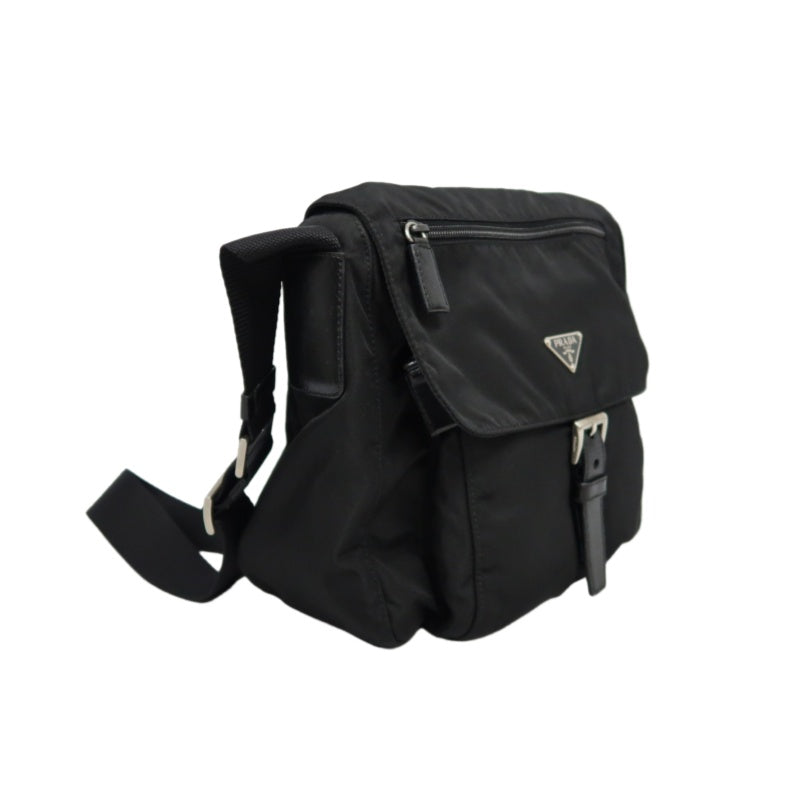 PRADA Nylon Shoulder Bag Black Silver Hardware