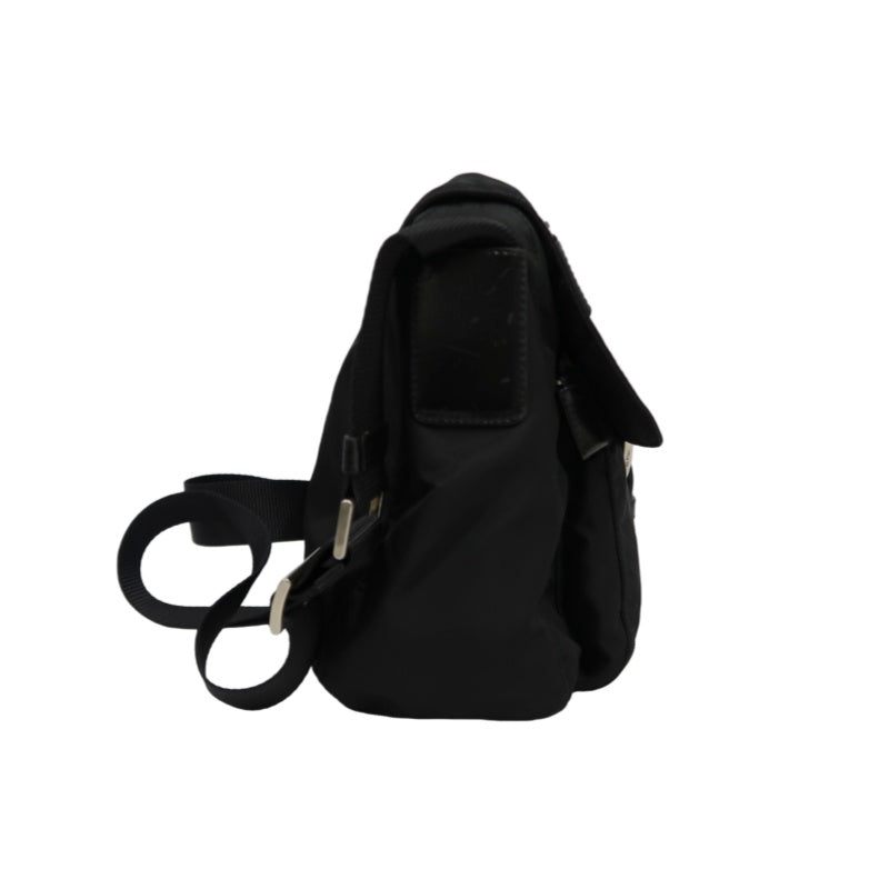 PRADA Nylon Shoulder Bag Black Silver Hardware