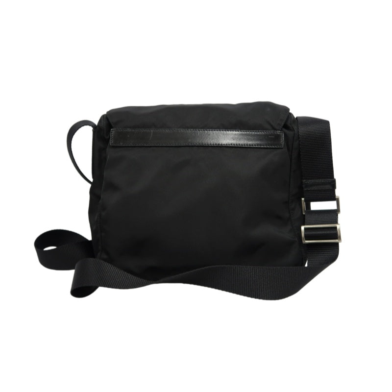 PRADA Nylon Shoulder Bag Black Silver Hardware