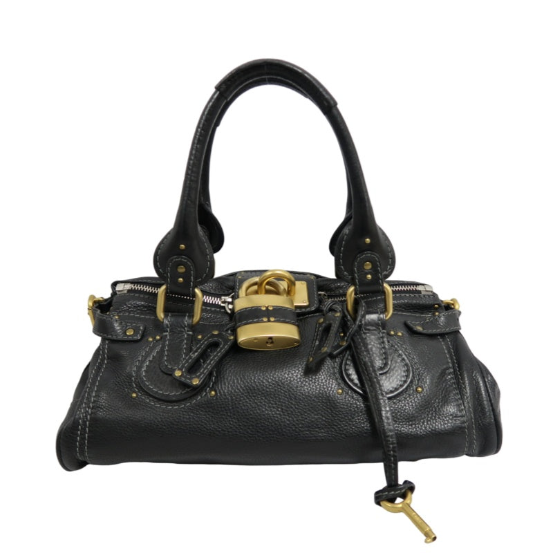 CHLOE Paddington Handbag Leather Black Gold Hardware With Lock And Key