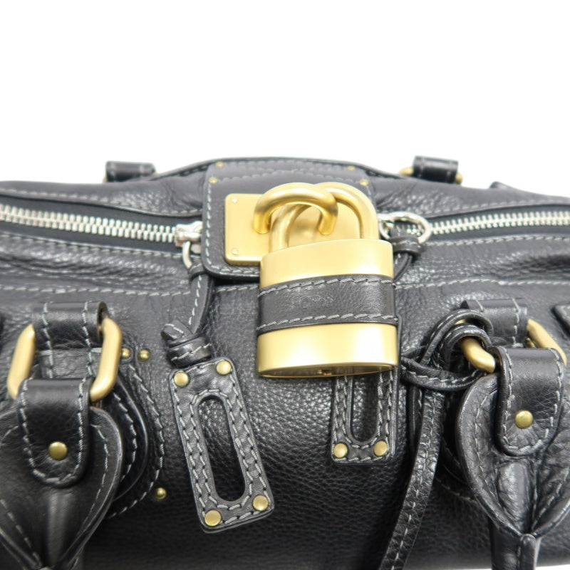 CHLOE Paddington Handbag Leather Black Gold Hardware With Lock And Key
