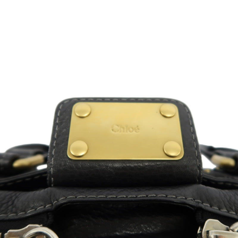 CHLOE Paddington Handbag Leather Black Gold Hardware With Lock And Key