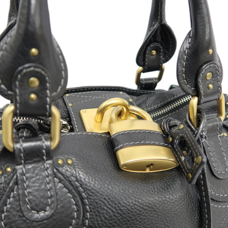 CHLOE Paddington Handbag Leather Black Gold Hardware With Lock And Key