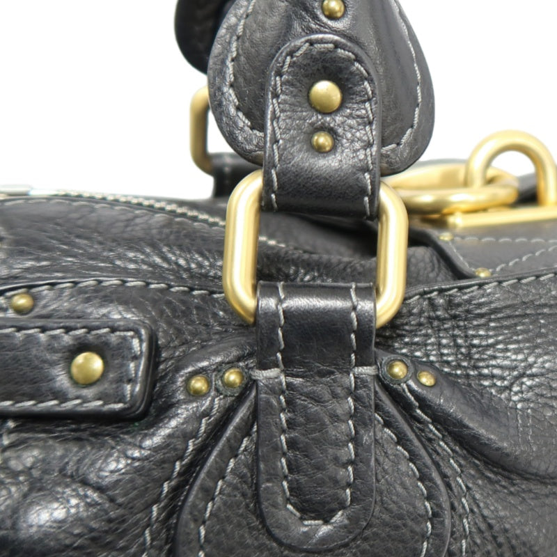 CHLOE Paddington Handbag Leather Black Gold Hardware With Lock And Key