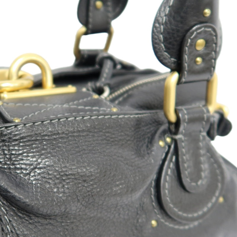 CHLOE Paddington Handbag Leather Black Gold Hardware With Lock And Key