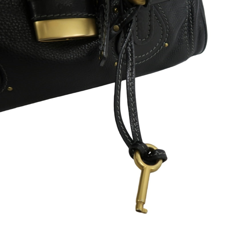 CHLOE Paddington Handbag Leather Black Gold Hardware With Lock And Key