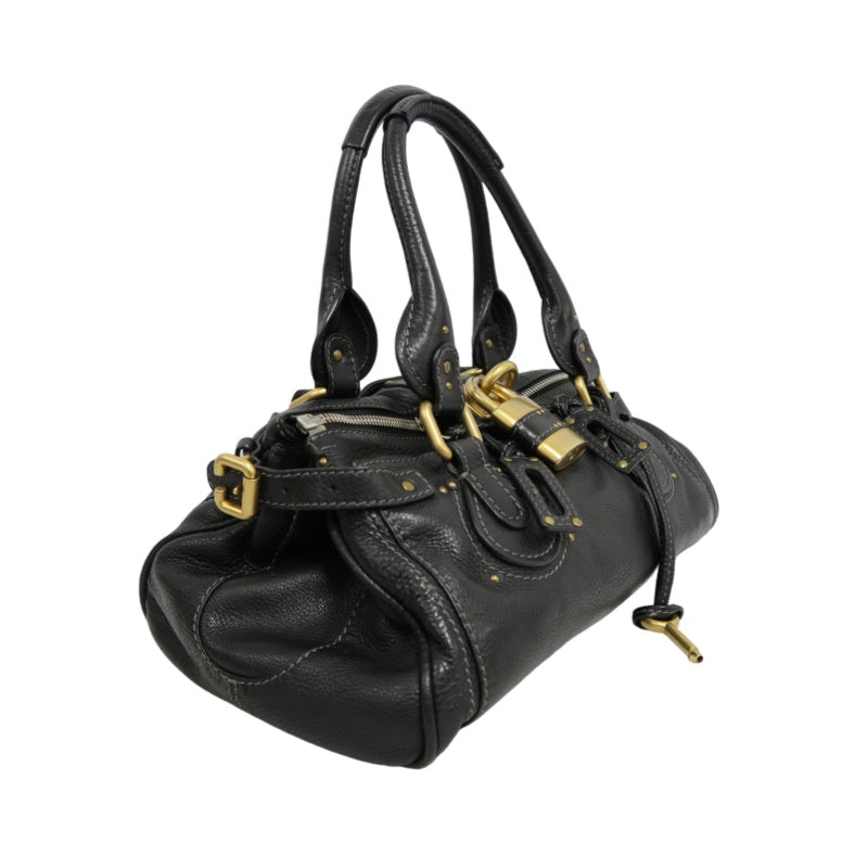 CHLOE Paddington Handbag Leather Black Gold Hardware With Lock And Key