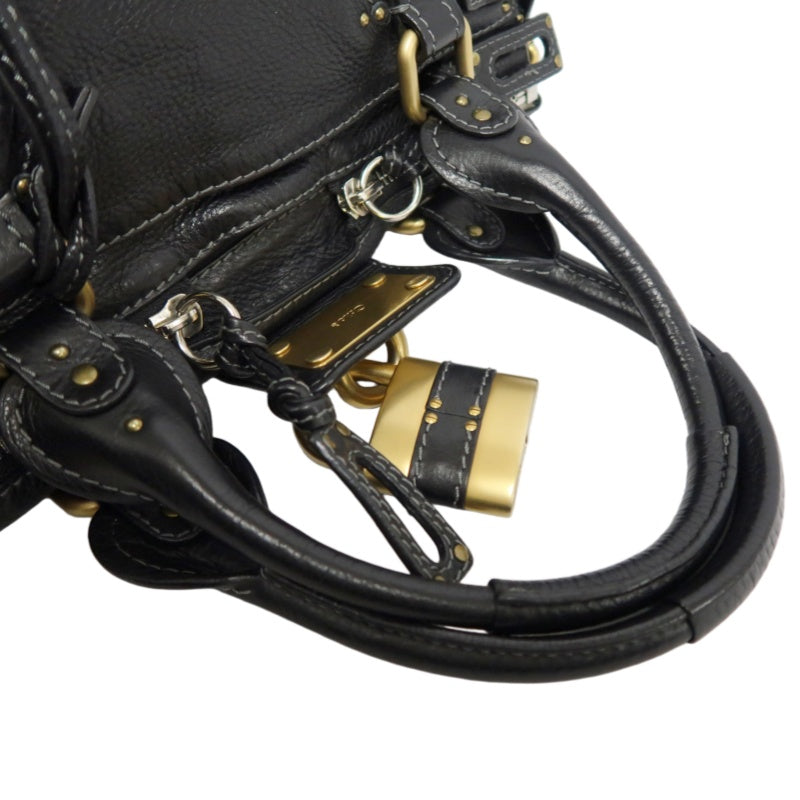 CHLOE Paddington Handbag Leather Black Gold Hardware With Lock And Key