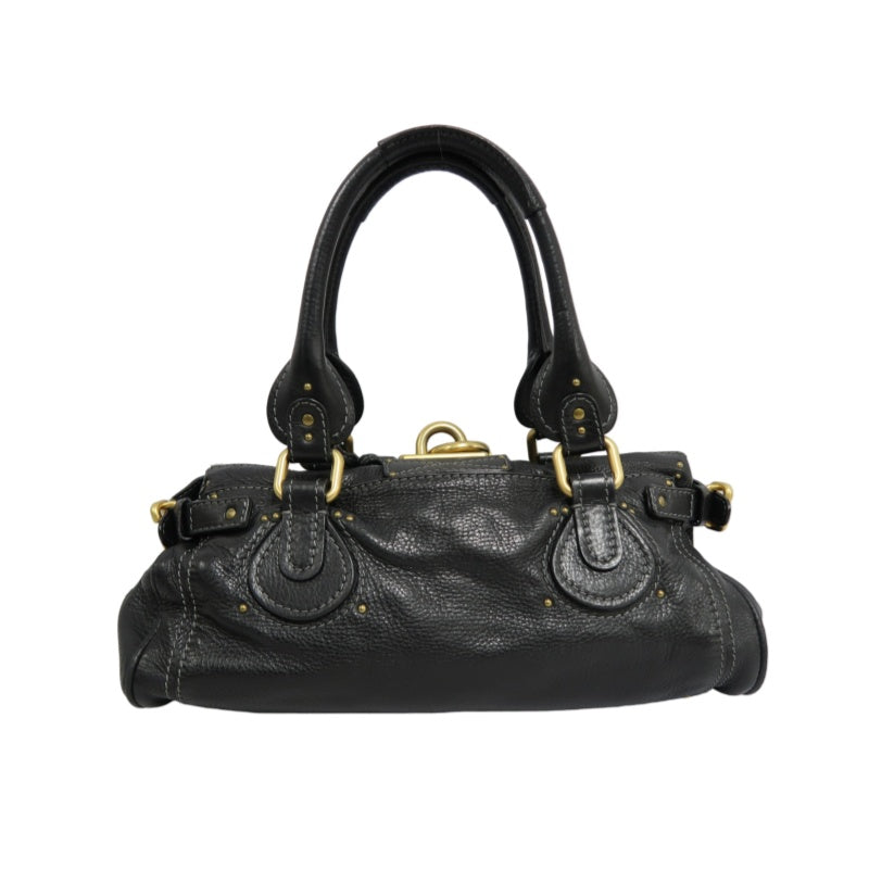 CHLOE Paddington Handbag Leather Black Gold Hardware With Lock And Key