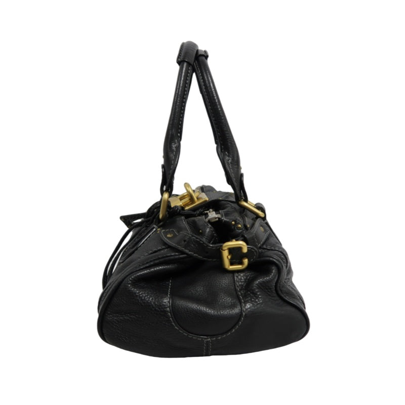 CHLOE Paddington Handbag Leather Black Gold Hardware With Lock And Key