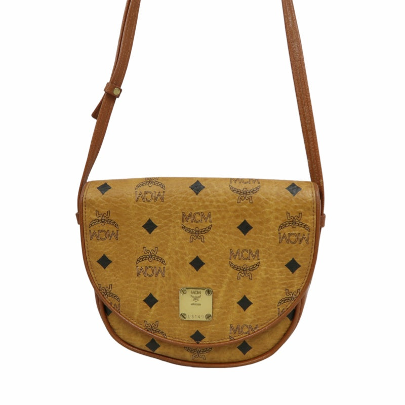 MCM Visetos Shoulder Bag PVC Leather Mustard Gold Logo Plate Hardware