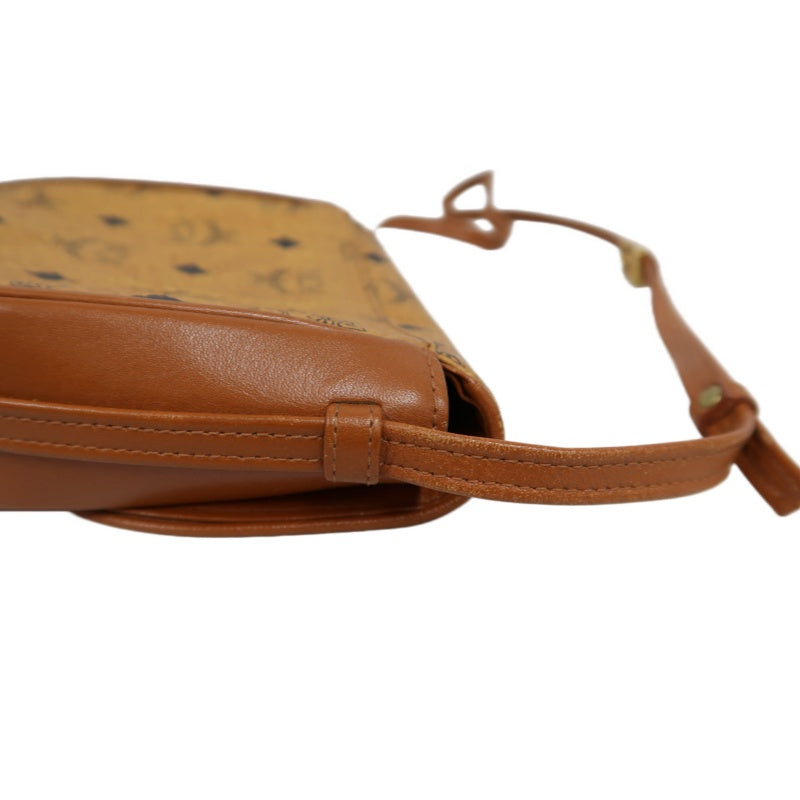 MCM Visetos Shoulder Bag PVC Leather Mustard Gold Logo Plate Hardware