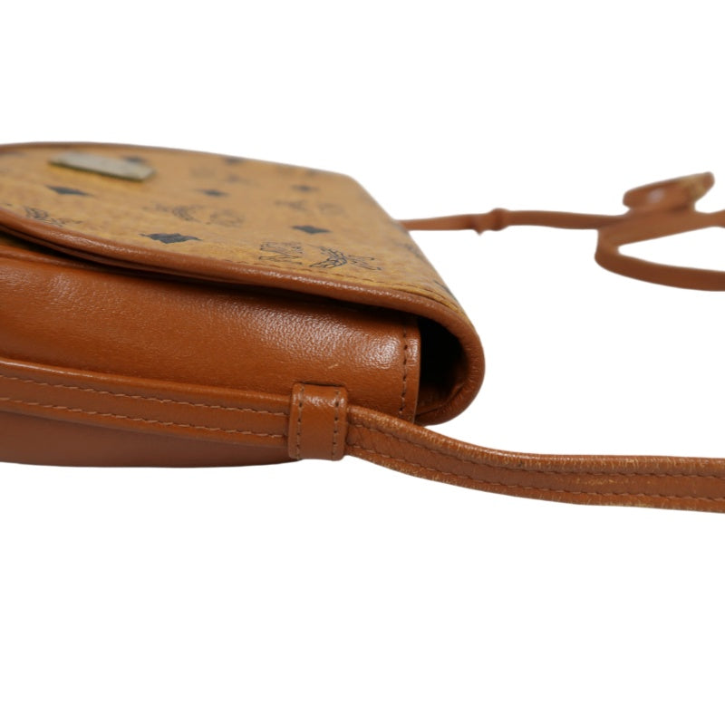 MCM Visetos Shoulder Bag PVC Leather Mustard Gold Logo Plate Hardware