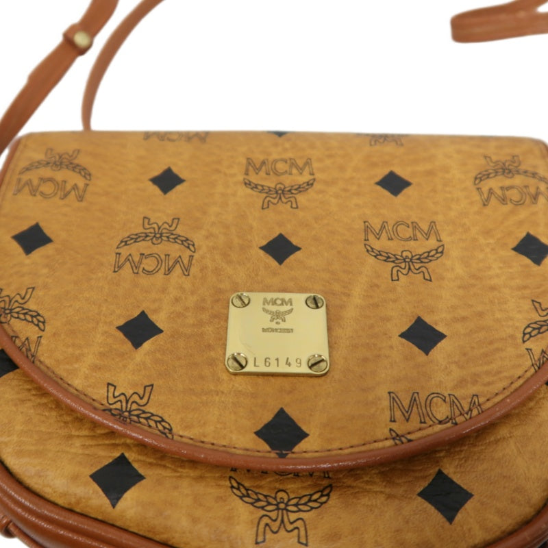 MCM Visetos Shoulder Bag PVC Leather Mustard Gold Logo Plate Hardware