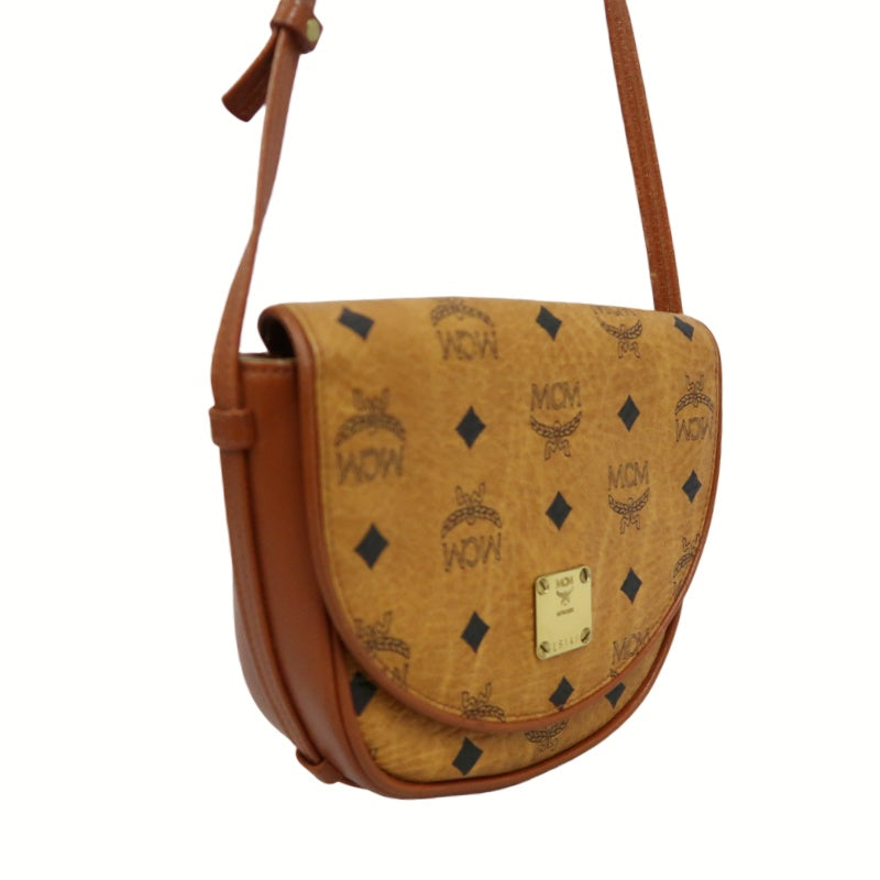 MCM Visetos Shoulder Bag PVC Leather Mustard Gold Logo Plate Hardware
