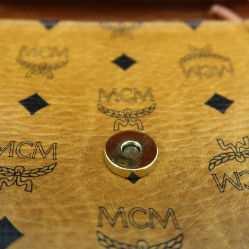 MCM Visetos Shoulder Bag PVC Leather Mustard Gold Logo Plate Hardware