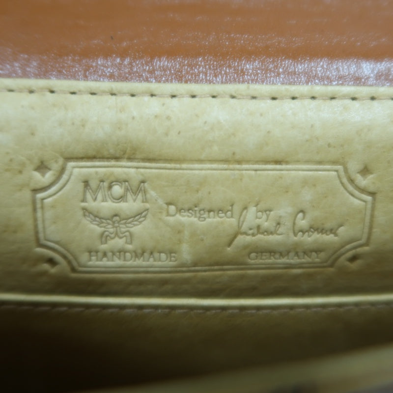 MCM Visetos Shoulder Bag PVC Leather Mustard Gold Logo Plate Hardware