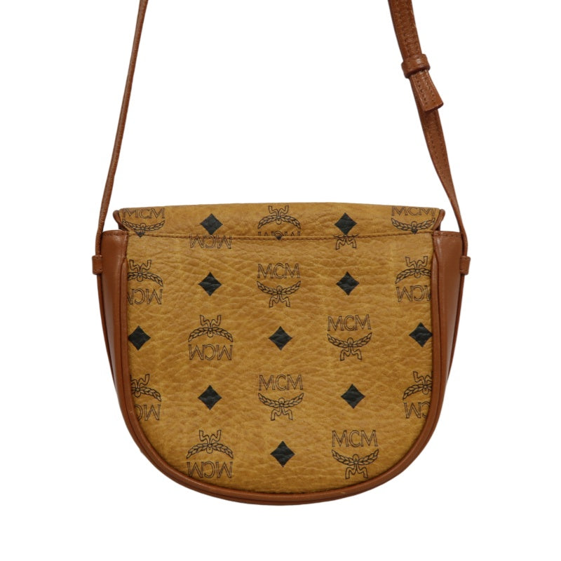 MCM Visetos Shoulder Bag PVC Leather Mustard Gold Logo Plate Hardware