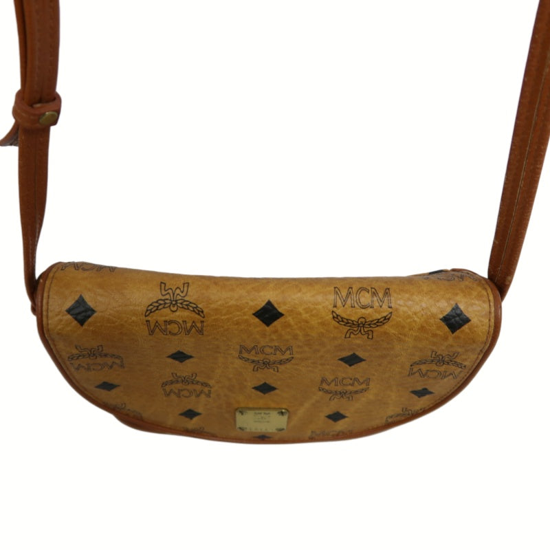 MCM Visetos Shoulder Bag PVC Leather Mustard Gold Logo Plate Hardware