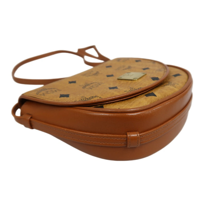 MCM Visetos Shoulder Bag PVC Leather Mustard Gold Logo Plate Hardware