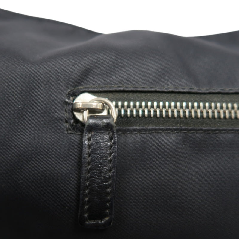 FENDI Nylon Tote Bag Black Silver FF Logo Metal Plate Hardware