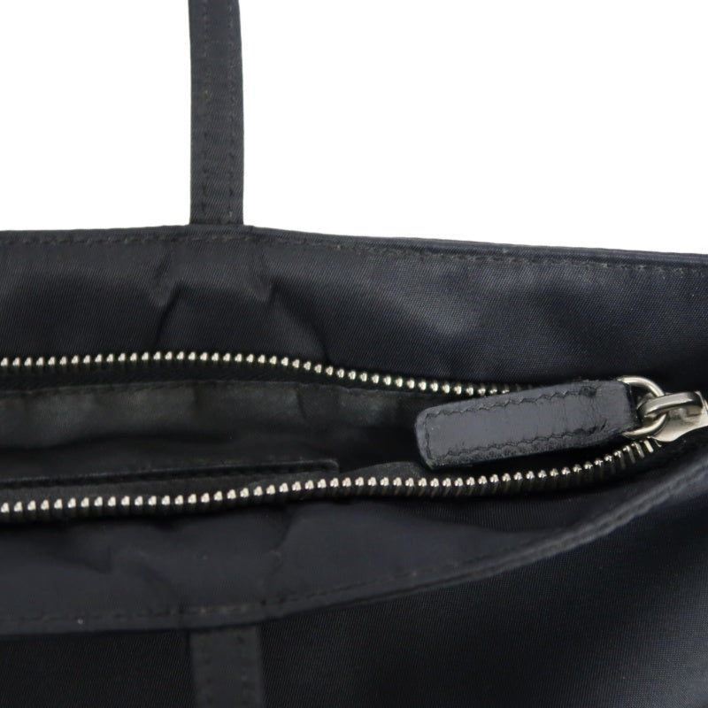 FENDI Nylon Tote Bag Black Silver FF Logo Metal Plate Hardware