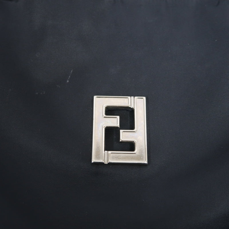 FENDI Nylon Tote Bag Black Silver FF Logo Metal Plate Hardware