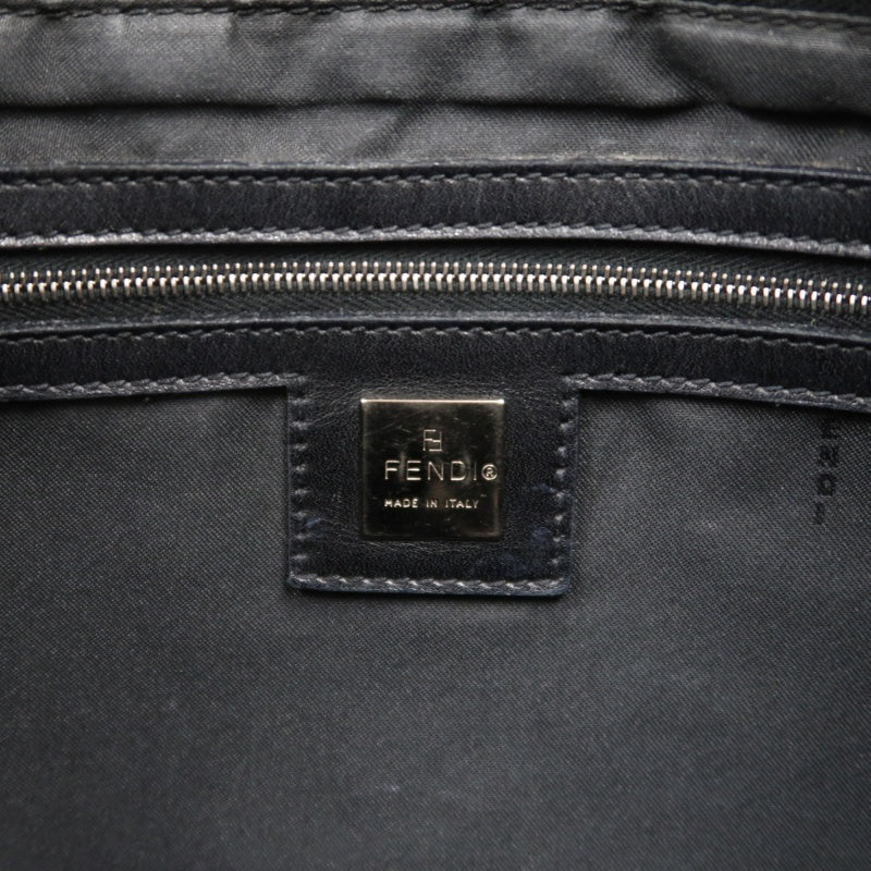 FENDI Nylon Tote Bag Black Silver FF Logo Metal Plate Hardware