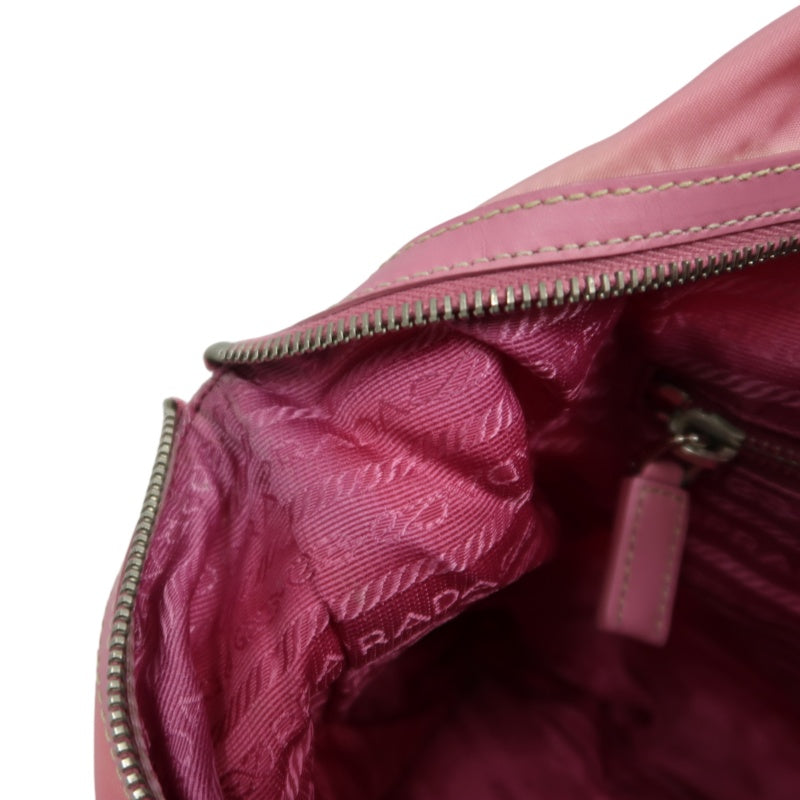 PRADA Triangle Logo Tote Bag, Nylon Pink with Silver Hardware, Includes Padlock, Clochette and Padlock Case