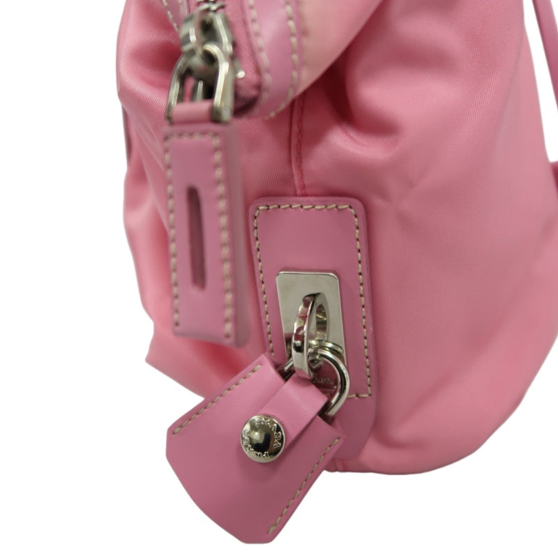 PRADA Triangle Logo Tote Bag, Nylon Pink with Silver Hardware, Includes Padlock, Clochette and Padlock Case
