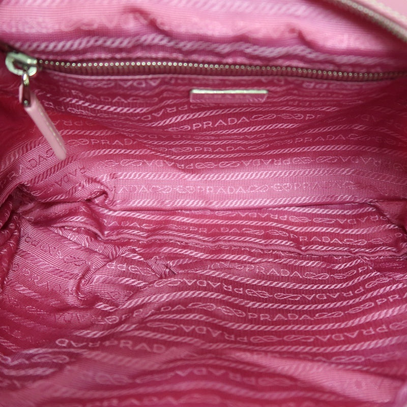 PRADA Triangle Logo Tote Bag, Nylon Pink with Silver Hardware, Includes Padlock, Clochette and Padlock Case