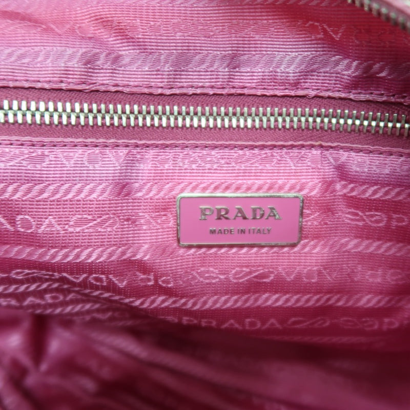 PRADA Triangle Logo Tote Bag, Nylon Pink with Silver Hardware, Includes Padlock, Clochette and Padlock Case